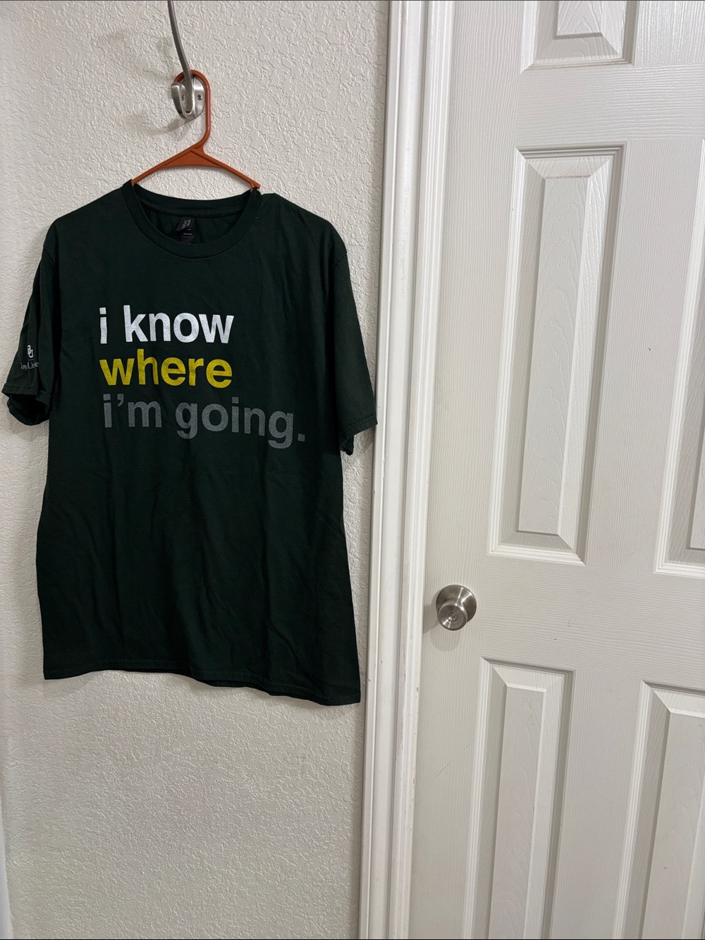 Anvil dark green graphic tee with white, yellow, and gray text